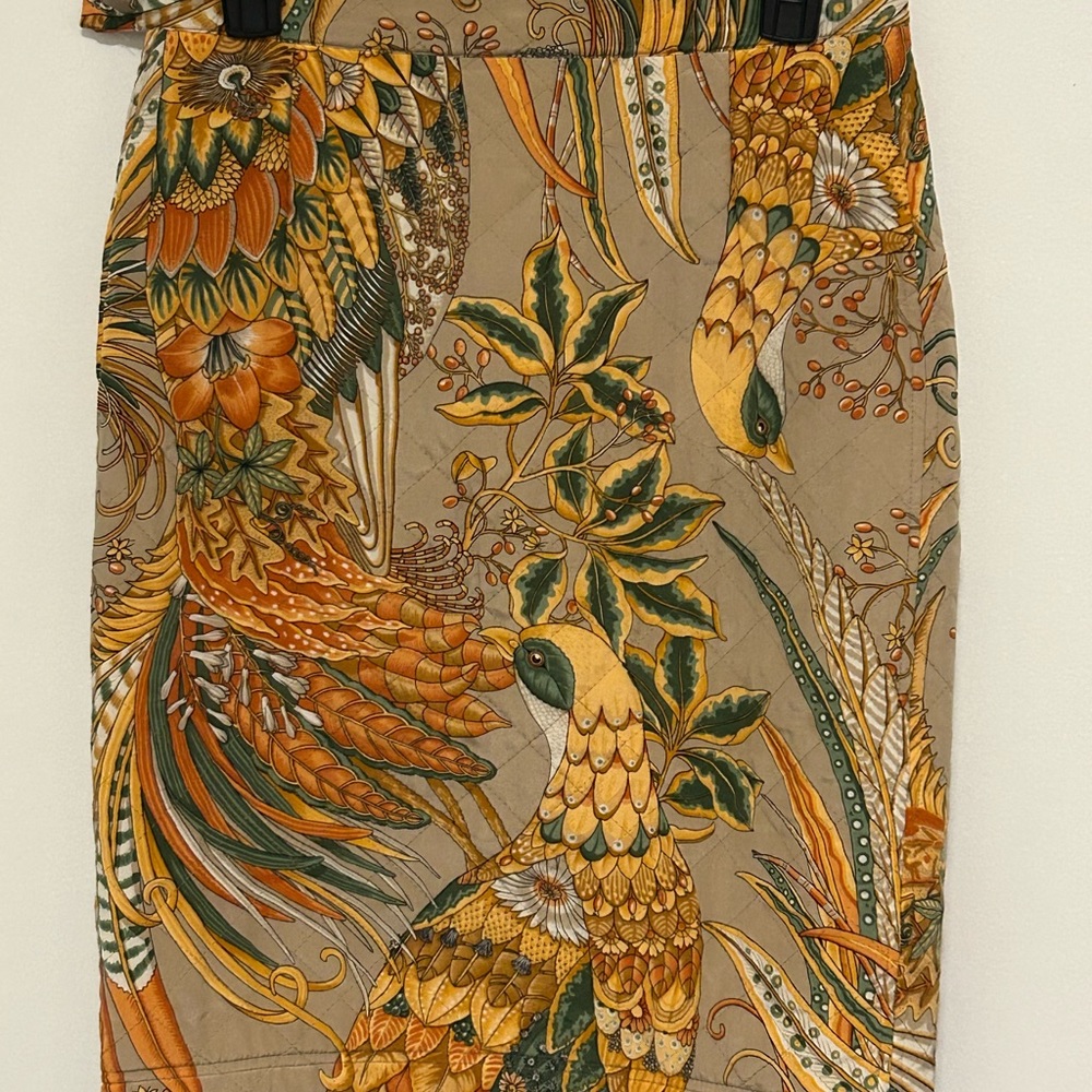 100% Silk, quilted pencil skirt, made in Italy by designer Salvatore Ferragamo.